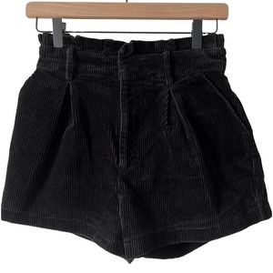 FOREVER 21 Women's Small S Black Cinched Waste Paperbag Pocketed Corduroy Shorts